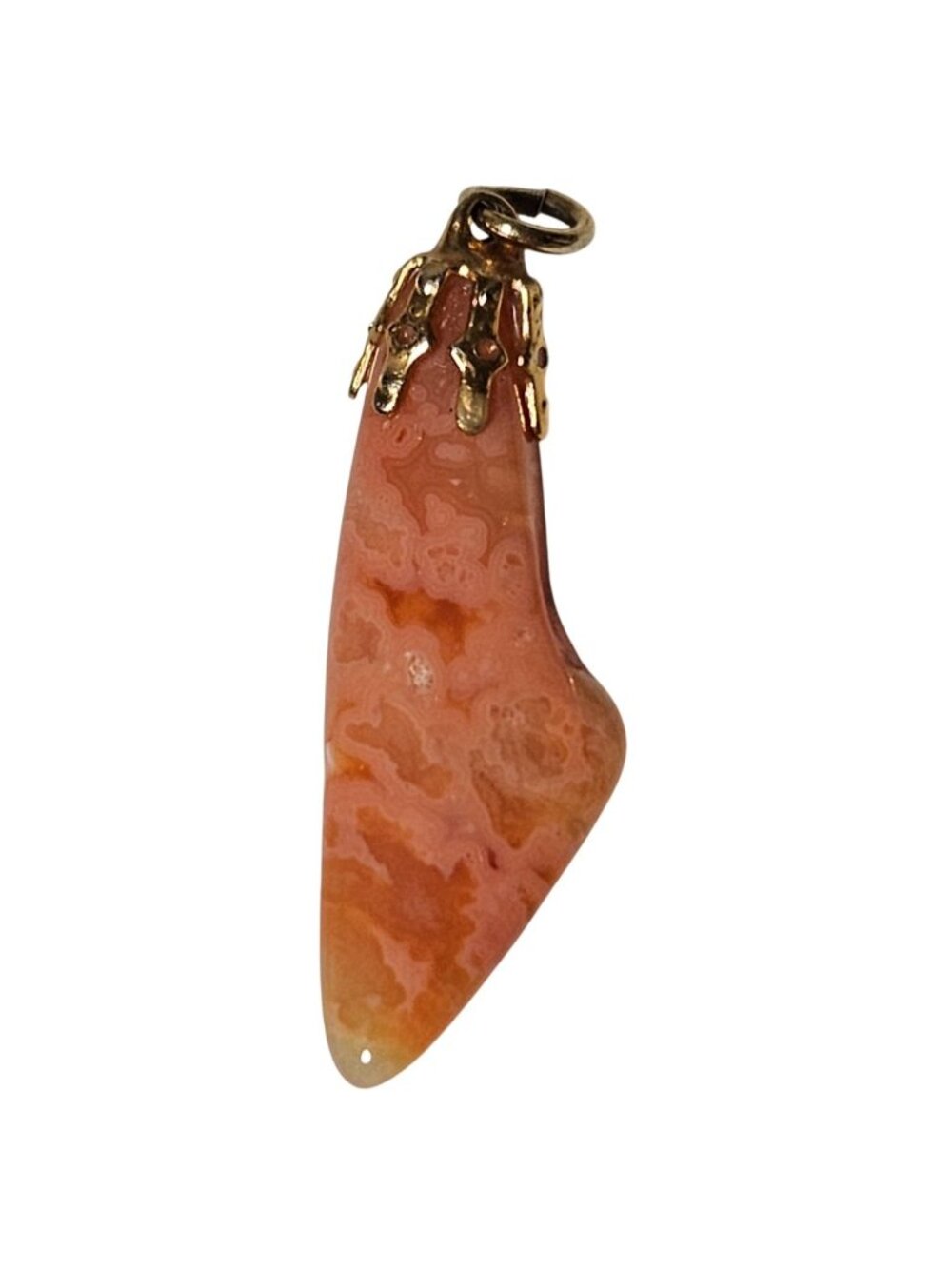 Polished Agate Pendant Orange Peach Marbled Asymmetrical Boho Earthy Statement